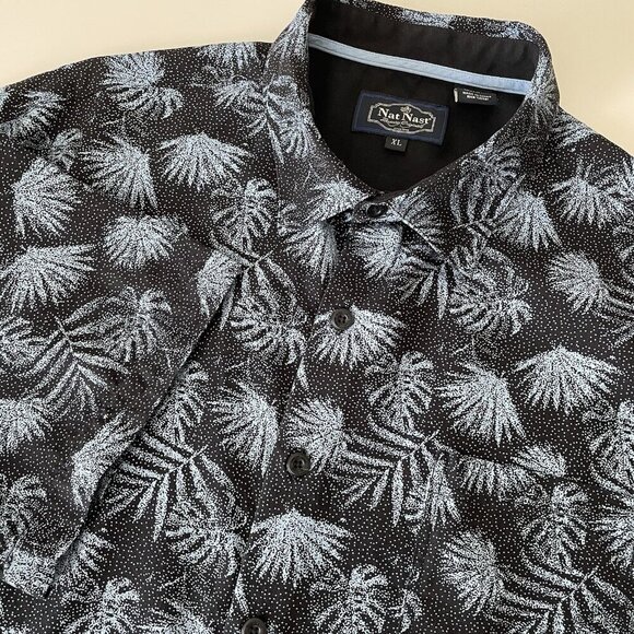 Nat Nast Luxury Originals Silk Blend Shirt Blue Tropical Men's Size XL Palm Leaf - Picture 1 of 10